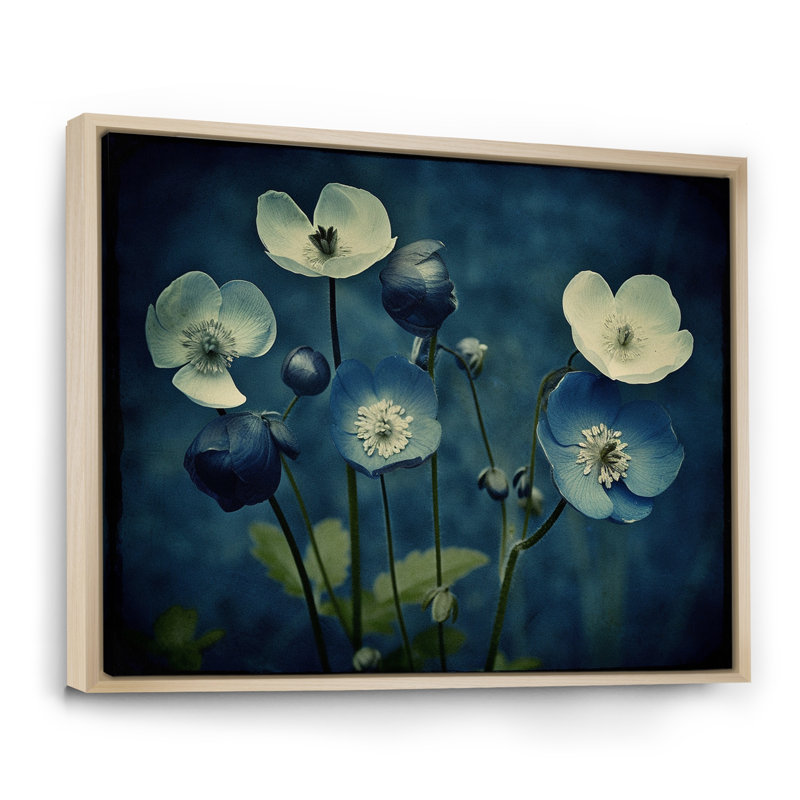 «Blossoming Buttercup Flowers» - impression rétro, Cadre naturel flottant, H 30 po x l 40 po x P 1,5 po