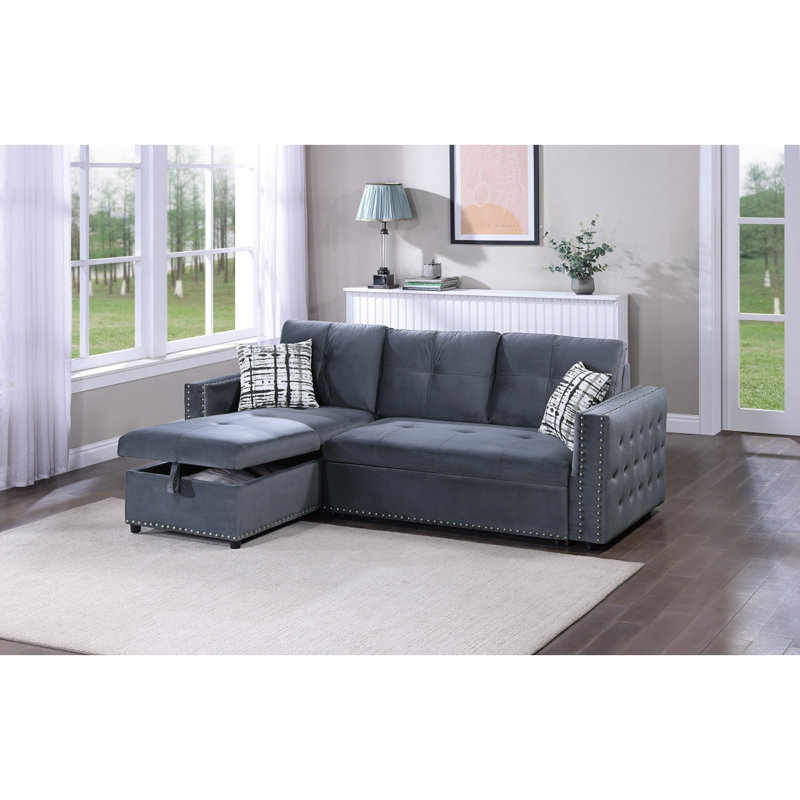 Canapé modulaire convertible en velours gris