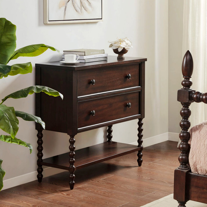 Commode d'appoint 2 tiroirs avec tablette, Brun marocain