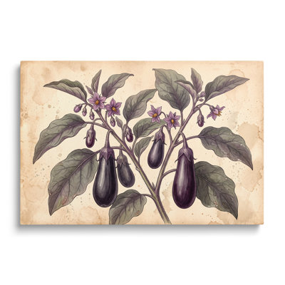 Multicolor Canvas Eggplant Botanical Still Life Oil Painting, Painterly Wall Art for Living Room Dining Room and Bedroom