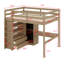 Lit mezzanine en bois avec garde-robe intégré, bureau, tablettes de rangement et tiroirs-1204664028