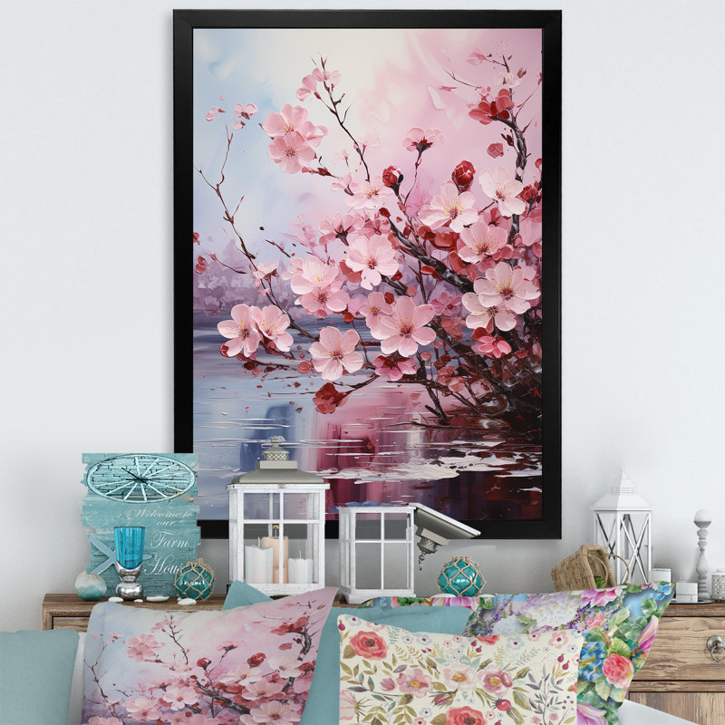 «Cherry Blossom Flower Meadow II», reproduction sur toile, Cadre simple noir, H 40 po x l 30 po x P 1,5 po