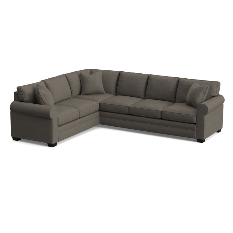 Bedford Upholstered L-Sectional, Java Finish, Gray Sugar Performance; 0863-84, Left Hand Facing
