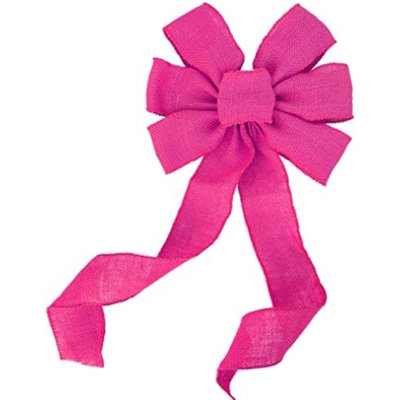 Couronne en toile de jute rose fuchsia avec nœud papillon - 25 cm de large, 45 cm de long (queues), Saint-Valentin, Fête des Mères, Pâques, Printemps, Style champêtre, Mariage, Décoration de porte d'entrée, Sensibilisation au cancer du sein, Noël