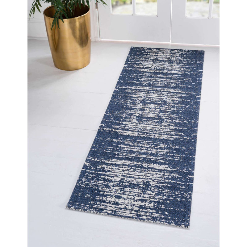 Tapis bleu marine / ivoire Draco, Tapis de couloir 2 pi x 6 pi
