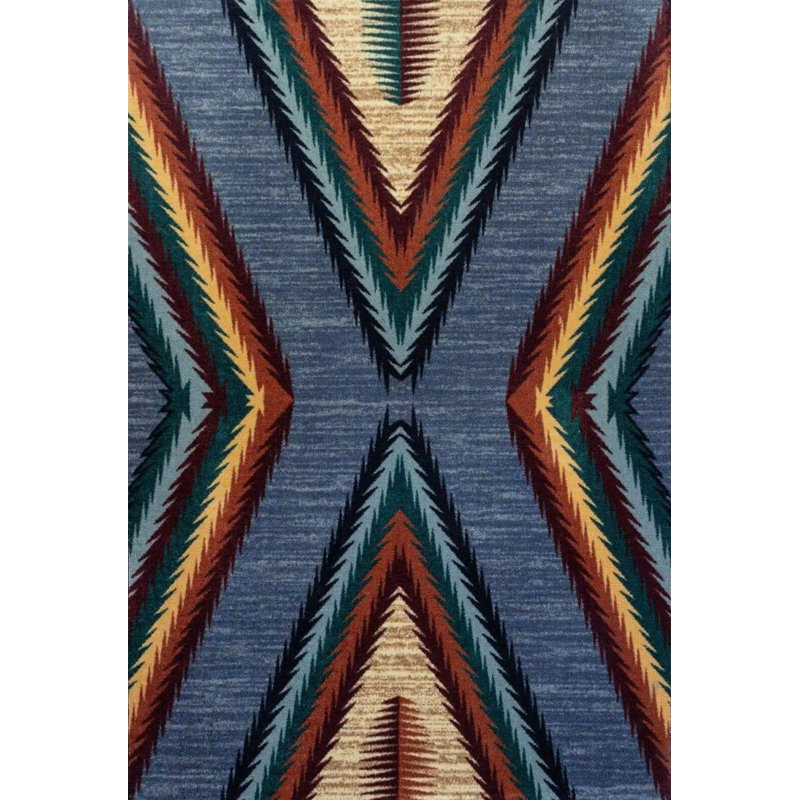 Yueps Digital Print Carpet Navy Blue Color Chevron Design Polypropylene Cotton Area Rug, Rectangle 5 pi 2 po x 7 pi 7 po