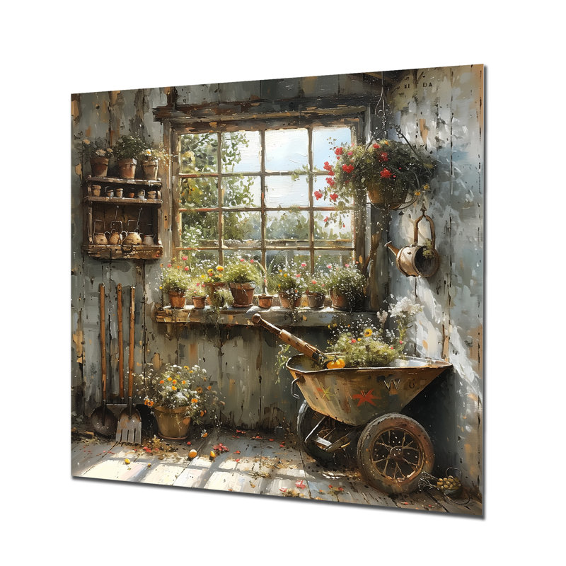 «Grey green a rustic charmante abri de jardin», reproduction sur toile, H 16 po x l 16 po, Sans cadre, métal