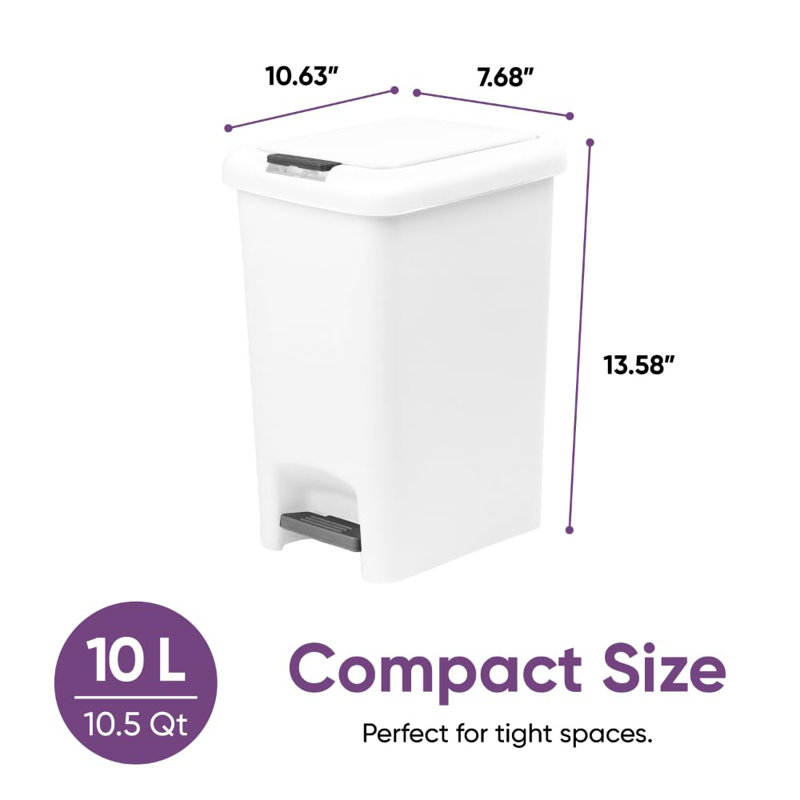 Poubelle à pédale compacte Superio 10L à ouverture double Superio (10,63 po x 7,68 po x 13,53 po) - Blanc, Blanc