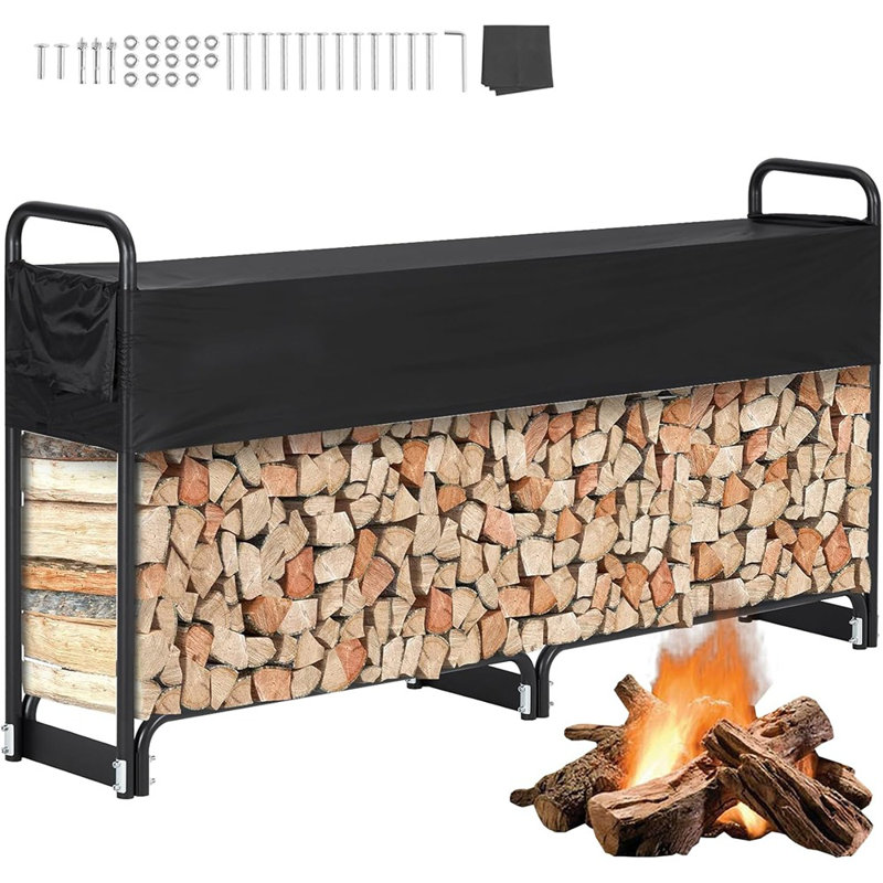 Support à bois d'extérieur avec couvercle, support à bûches robuste pour support à bûches, pouvant supporter jusqu'à 1800 lb, support à bois pour le foyer
