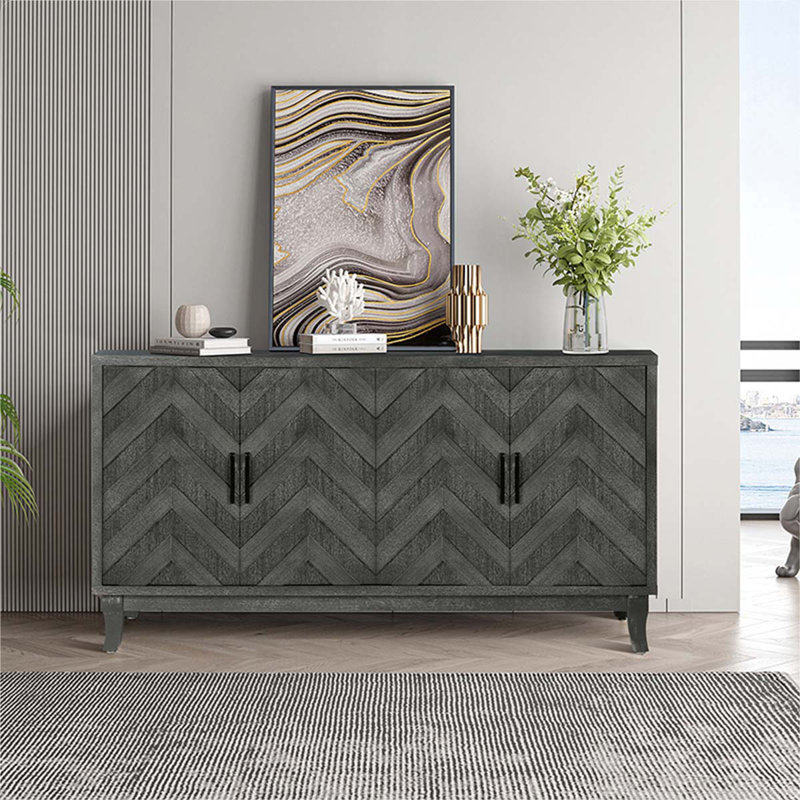 Buffet de 59,8 po Arnout, table de buffet, armoire de salle à manger avec rangement, Gris foncé antique 1
