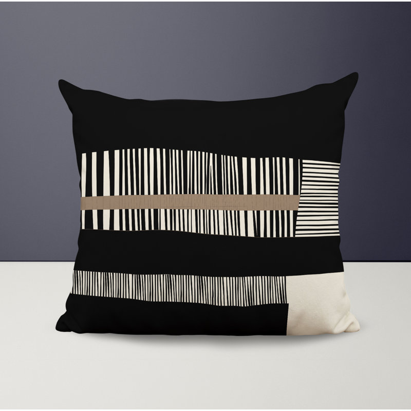 Jeté carré / extérieur en polyester Chamu, 16 po x 16 po, Noir / bleu marine