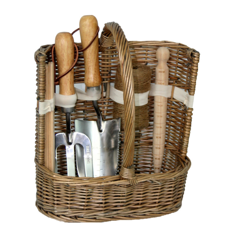 Large Deluxe Garden Tool Wicker Basket, 43cm H x 23cm W x 11cm D