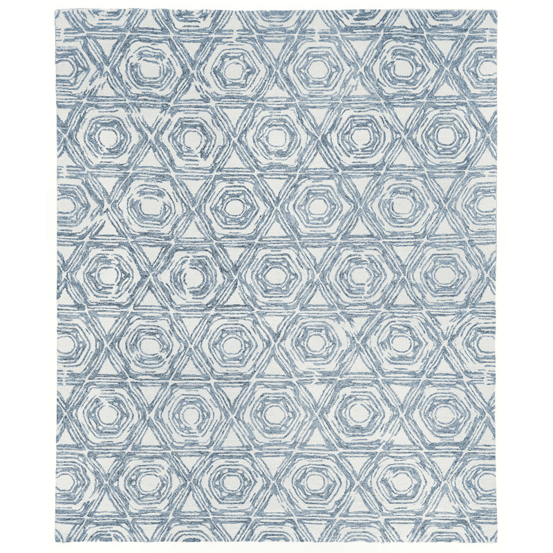 Caprice Wool Geometric Area Rug, Rectangle 5' x 8', Ivory/Dark Blue