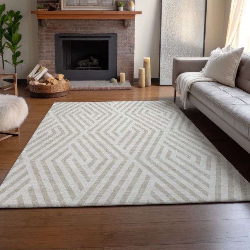 Tapis ivoire Cerrito AMF550 lavable à la machine de qualité supérieure, Rectangle 10 pi x 14 pi