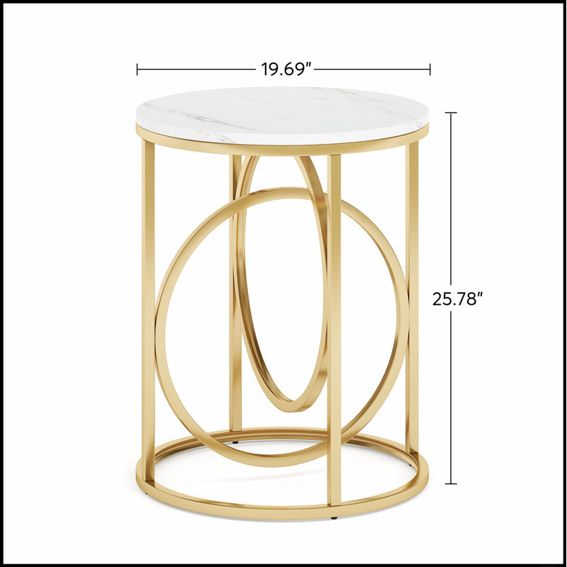 Table de bout ronde moderne en marbre de 20 pouces avec cadre en métal doré, parfaite pour le salon et la chambre à coucher