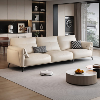 Beige Genuine Leather Modular Sofa cushion couch