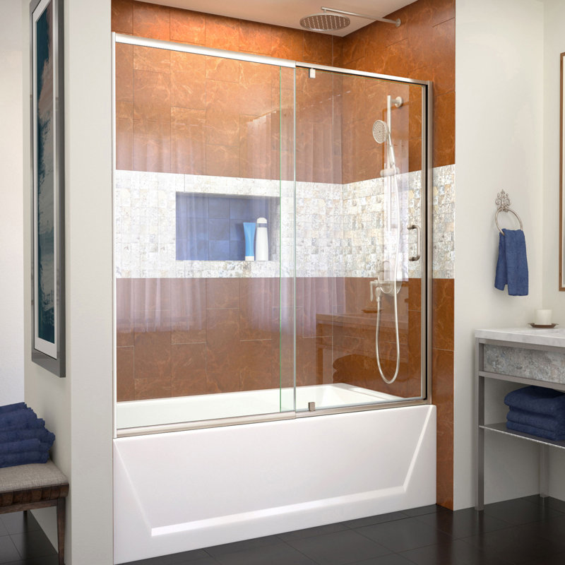56" - 60" W 58" H Reversible Semi-Frameless Tub Door, Brushed Nickel