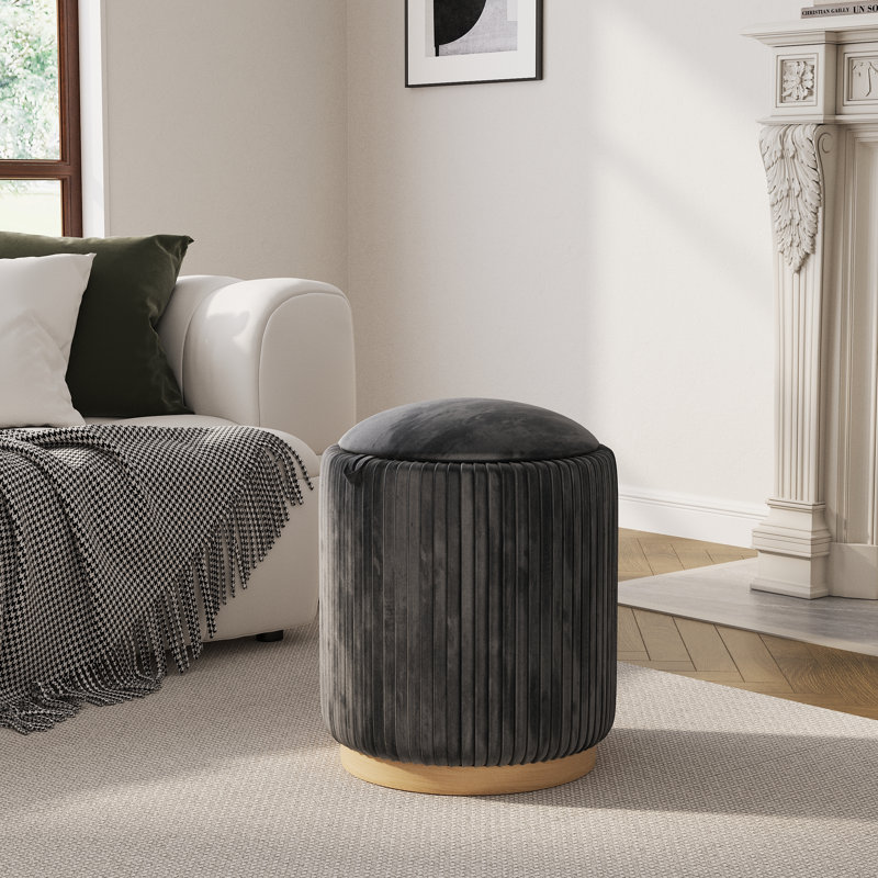 Repose-pieds rond avec repose-pieds en velours plissé avec rangement caché pour le salon et la chambre à coucher, Gris