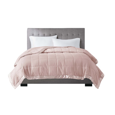 Lightweight Down Alternative Blanket with Satin Trim Blush Full/Queen