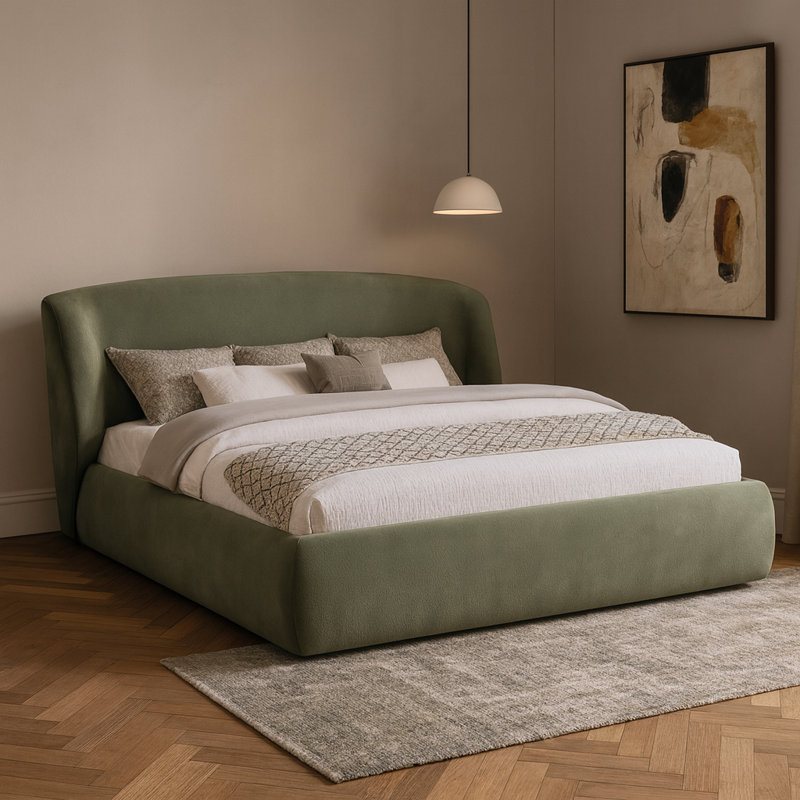 Sandro Burt Chenille Fabric Upholstered Bed, Queen, Green Chenille Fabric