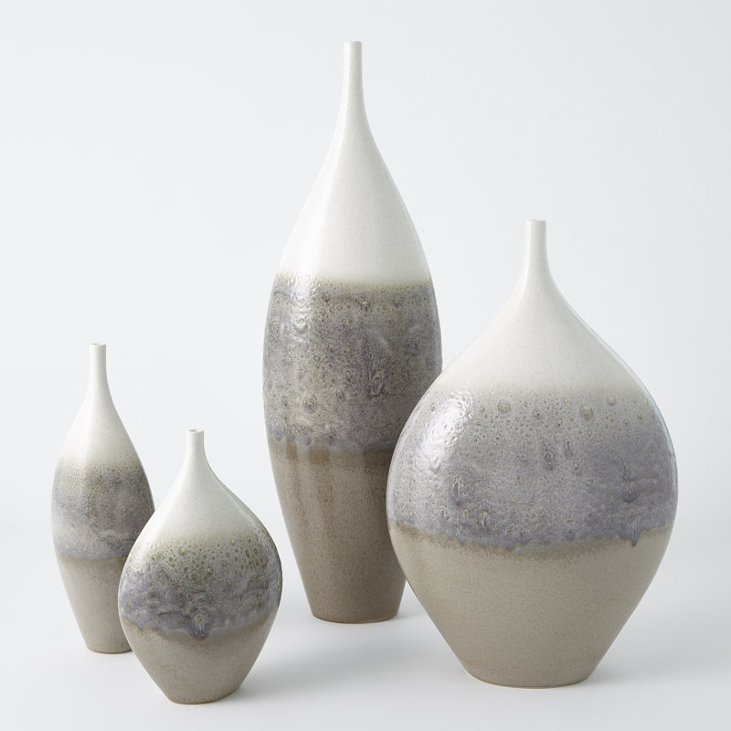 Ivory and Gray Ceramic Teardrop Vase