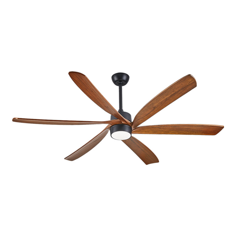 6 Blade Solid Wood Ceiling Fan With Light,modern Decorative Design, 72"
