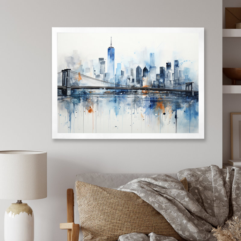 Gris, bleu, minimalisme, euphorie urbaine II, art encadré, H 24 po x l 32 po x P 1 po, Cadre simple blanc