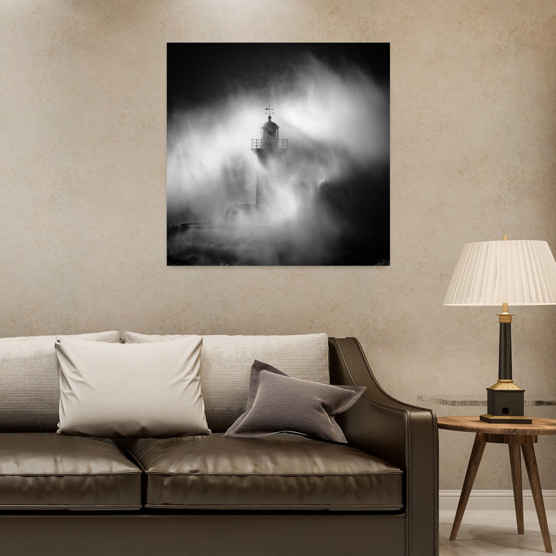 Phare côtier dramatique, art dramatique abstrait océan côtier, H 32 po x l 32 po