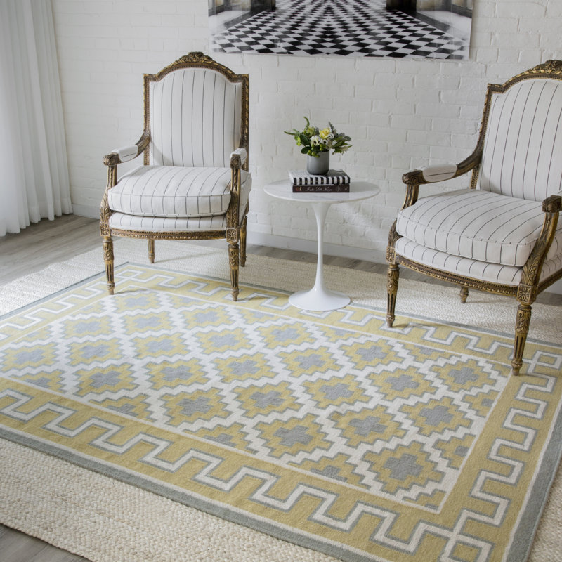 Thompson Wool Oriental Area Rug in Gold, Rectangle 9' x 12'