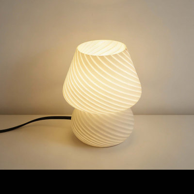 7.5'' H Striped Glass Mushroom Table Lamp， Small And Cute Desk Night Lamp With Tri-color Light Bulb