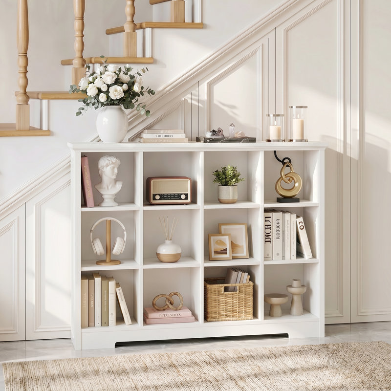 12-Cube Bookcase, 50'' W X 41'' H Storage Organizer With Charging Ports & Anti-Tip, (3 Shelves) 41"H x 50"W x 12"D, White