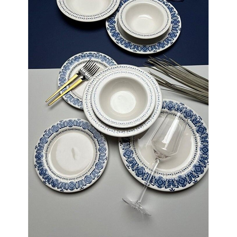 Ensemble de vaisselle élégant 16 pièces, 100% porcelaine, comprend 4 assiettes de service (9,8 x 9,8 x 1,0 po), 4 assiettes (8,3 x 8,3 x 1,2 po), 4 bols (5,9 x 5,9 x 1,8 po), 4 assiettes à dessert ( 8,7 x 8,7 x 1,0 po) | Va au lave-vaisselle et au micro-ondes, parfait pour les repas modernes