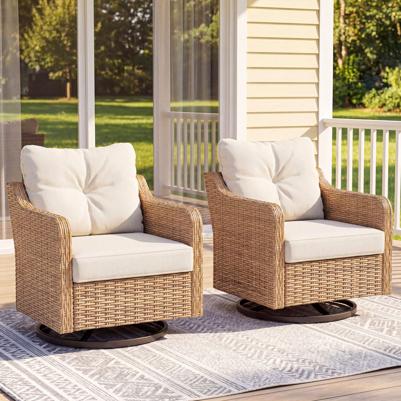Outdoor Swivel Glider Rocker Chairs, All-weather Handwoven Wicker Patio Chairs With Premium Cushions, 360° Swivel Rocking Chairs For Porch Deck Backyard Garden Poolside Indoor Use, 2 Pcs