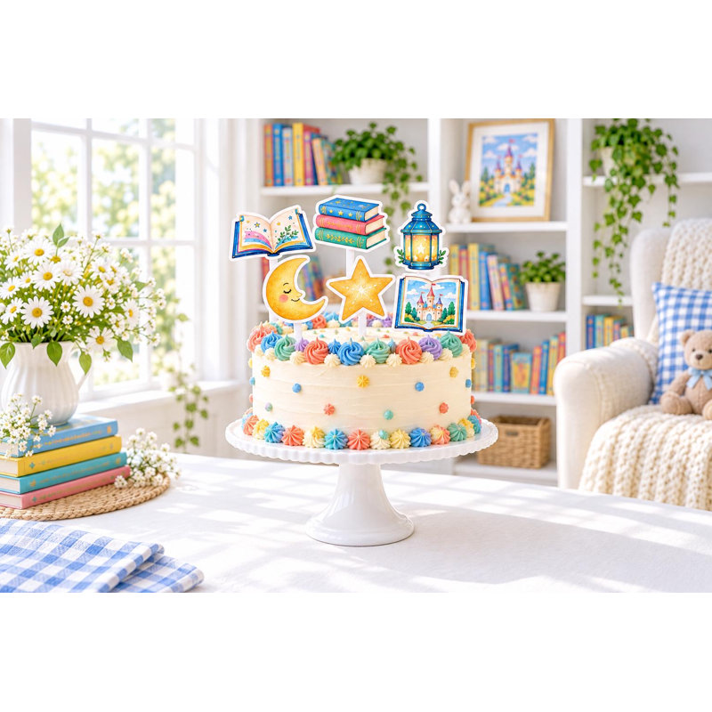 Storybook Cake Decorations, New Chapter Baby Shower Toppers, Reading Nook