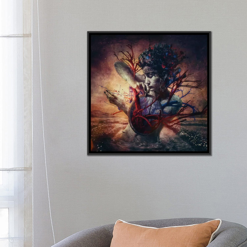 « fleur », impression sur toile, H 18 po x l 18 po x P 1,5 po, Toile avec cadre noir, Pas de tapis