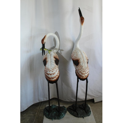 Pair Large Bronze Crane Fountains Garden Water Feature 23"x17"x56"H