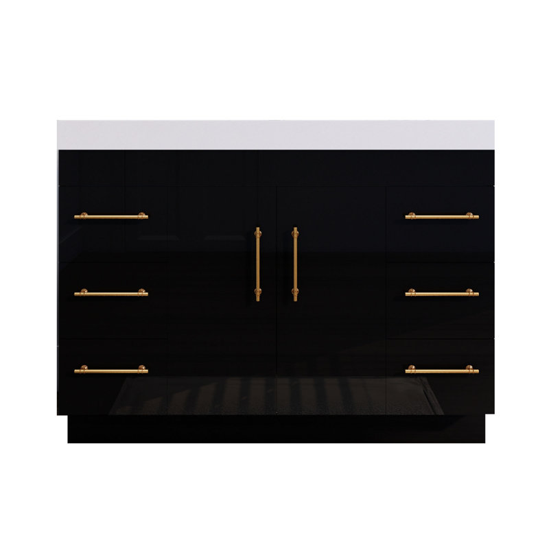 48'' Single Bathroom Vanity with Acrylic Top, Gloss Black