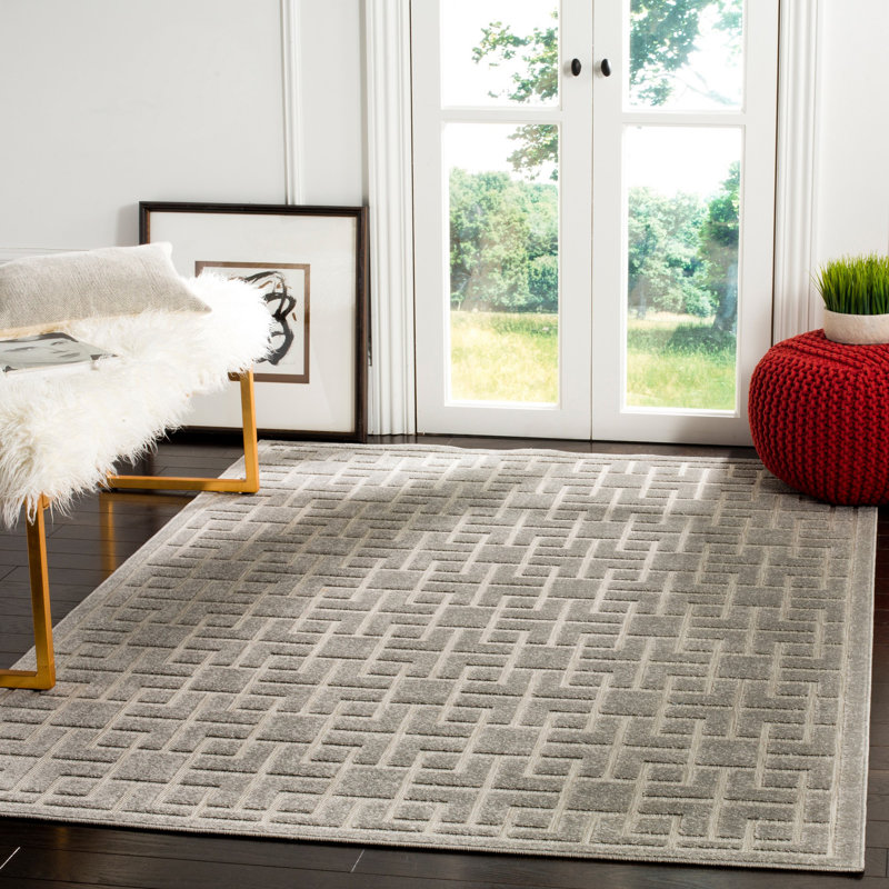 Tapis d'intérieur / extérieur gris à motif géométrique Clariandra, Rectangle 9 pi x 12 pi