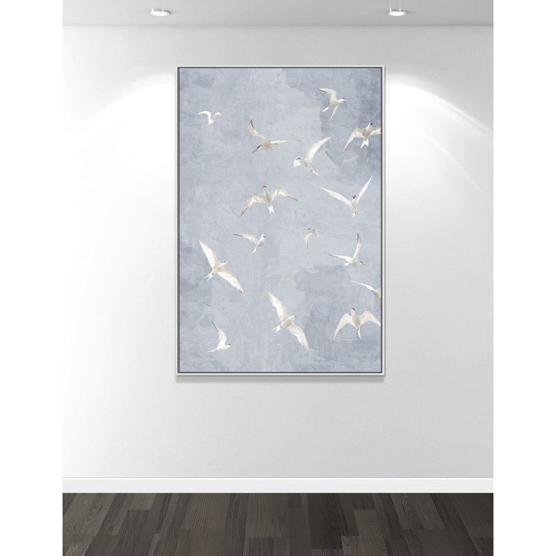 «Flight Flight», impression grise par Kimberly Allen, Flotteur blanc, L 41,5 po x H 61,5 po