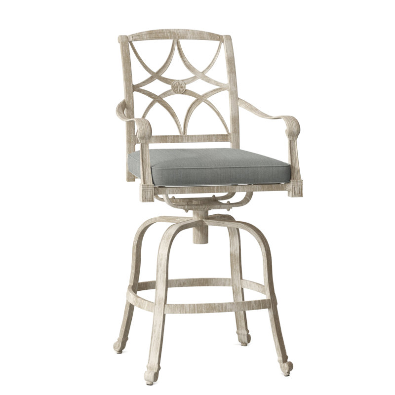 Wiltshire Outdoor Swivel Bar Stool, Stone Linen, Weathered White, 30.25"