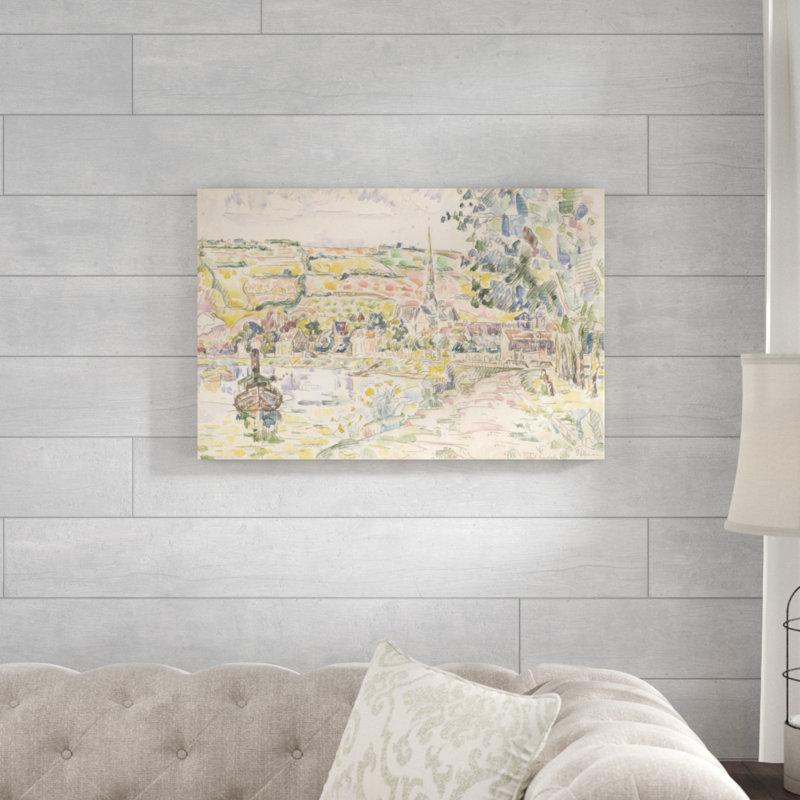 Petit Andely-The River Bank by Paul Signac - Painting on Canvas, Wrapped Canvas, 51cm H x 76cm W
