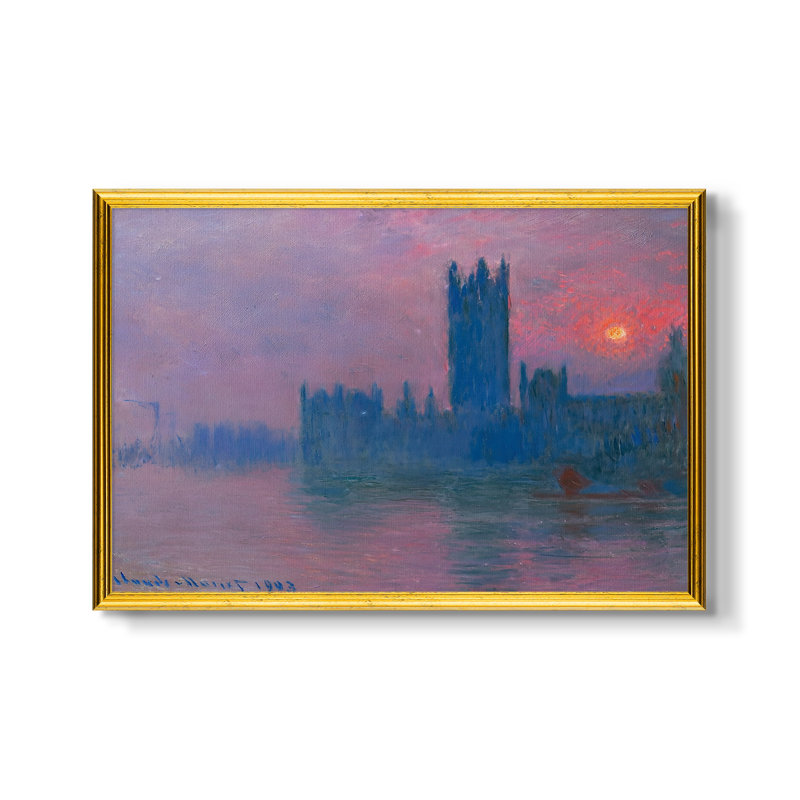 Les maisons du Parlement, coucher de soleil, 1903 - Claude Monet - Toile encadrée sur mesure, 16x22 INNER SIZE, Framed Canvas