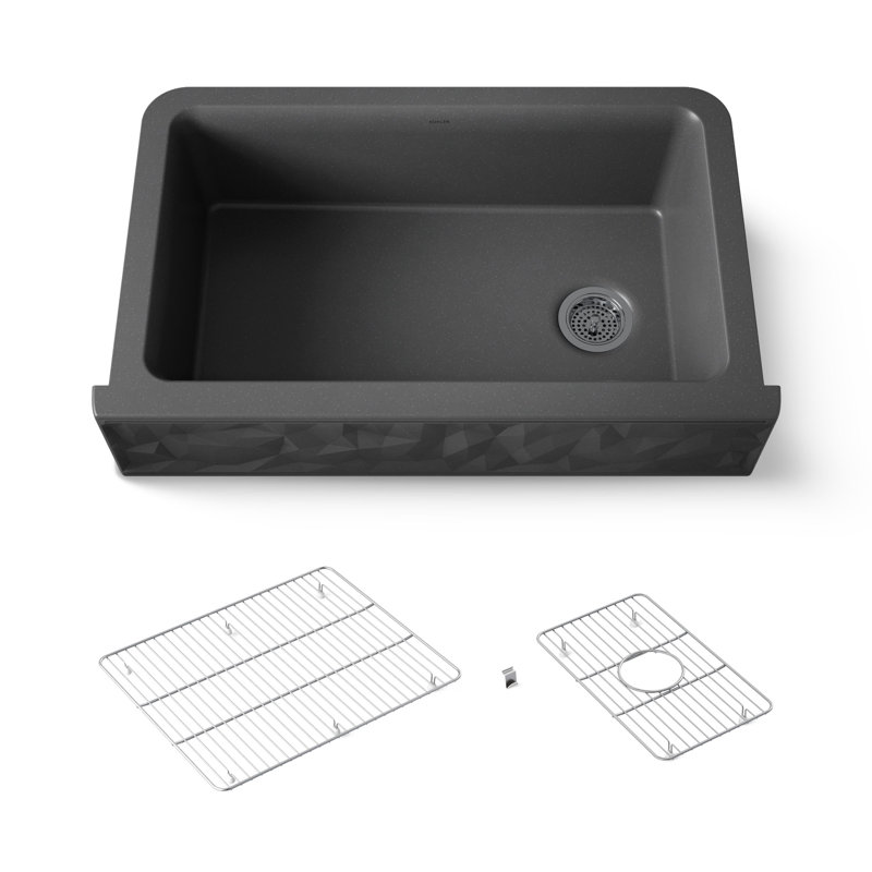 Cairn Undermount Single-Bowl Farmhouse Kitchen Sink, Matte Graphite, Faceted