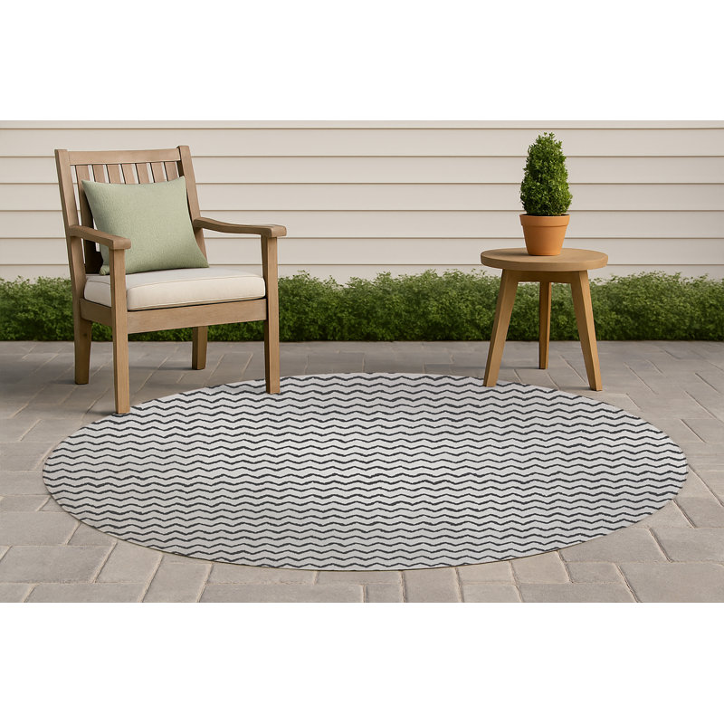 Tapis d'extérieur à motif de chevrons antidérapant, Rond 5 pi