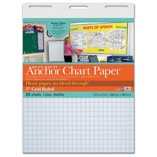 Pacon Corporation Heavy Duty Anchor Chart Paper, Non-Adhesive, White, 1" Grid Ruled 27" X 34", 25 Sheets