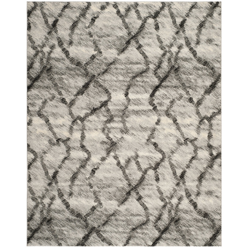 Retro 2144 Performance Abstract Rug, Rectangle 9' x 12', Gray