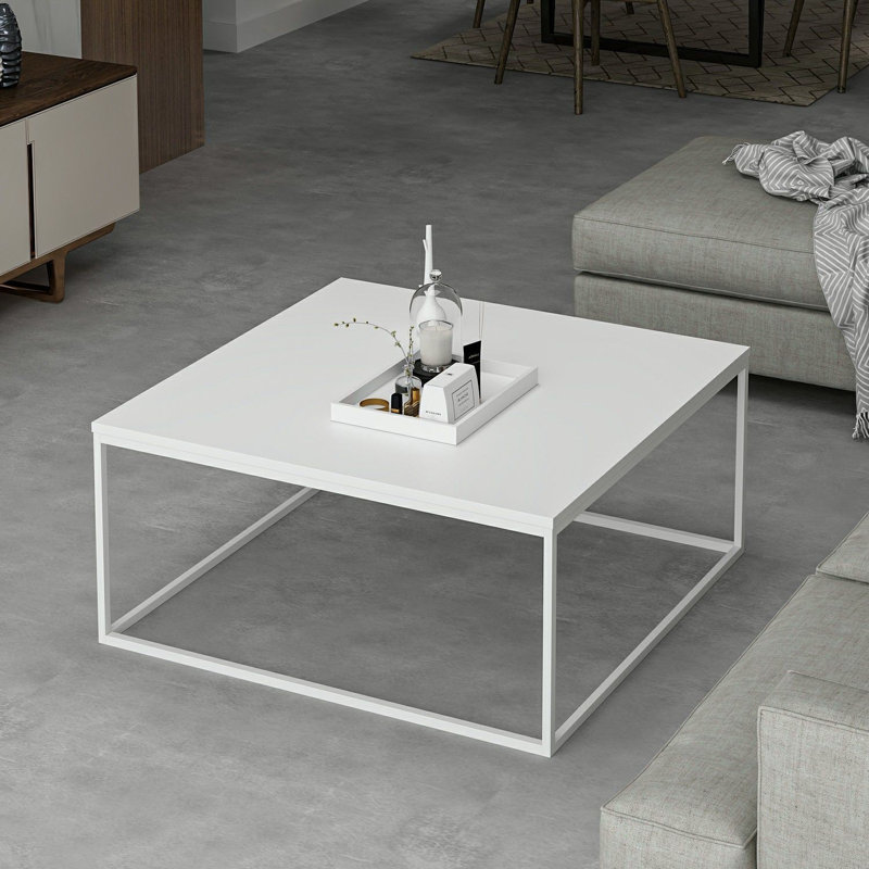 Table basse moderne blanche de 35,4 po x 16,5 po x 35,4 po | 100% panneau de particules enduit de mélamine, épaisseur: 0,71 pouce | Conception élégante de couleur unie pour le salon, élégante et durable, parfaite pour tout décor
