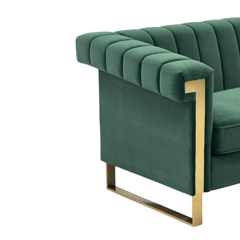 Canapé en velours moderne avec détails capitonnés Lennox, Retro Green