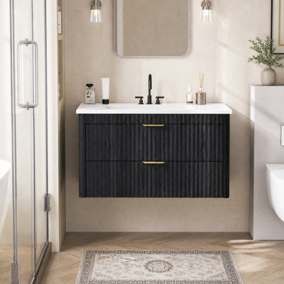 30'' Wall-Mounted Single Bathroom Vanity with Ceramic Sink Top