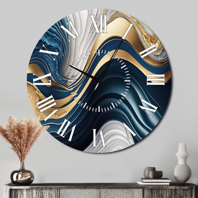 Abstract Geode Waves Blue I - Abstract White Face Wall Clock